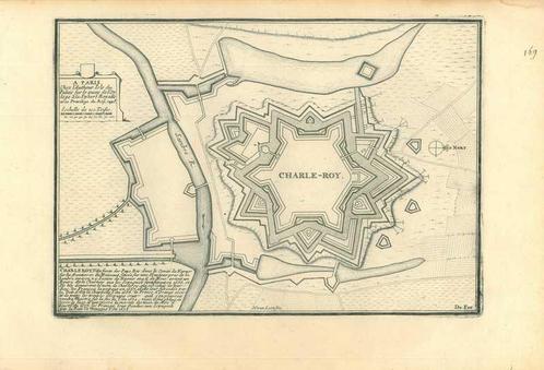 Stadsplattegrond van Charleroi, Antiek en Kunst, Kunst | Etsen en Gravures