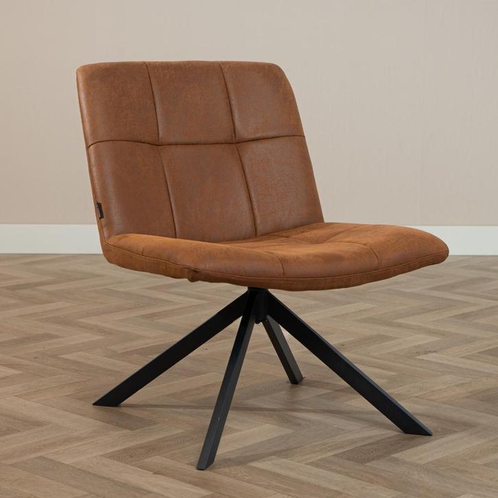 40% Korting: Industriële fauteuil Eevi cognac eco-leer, Huis en Inrichting, Fauteuils, Zo goed als nieuw, Ophalen