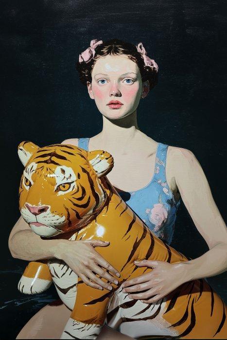 Le Yack - Tiger’s Embrace - Hand signed, Antiek en Kunst, Kunst | Schilderijen | Modern