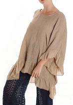 Linnen brede top kleur CAMEL, met katoen volant maat 50/52, Kleding | Dames, Nieuw