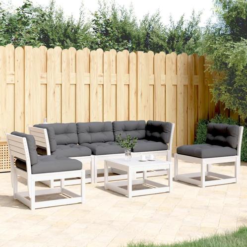 vidaXL 5-delige Loungeset met kussens massief grenenhout wit, Tuin en Terras, Tuinsets en Loungesets, Loungeset, Nieuw, Verzenden
