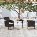 vidaXL 3-delige Tuinset poly rattan zwart, 3 zitplaatsen, Nieuw, Tuinset, Verzenden