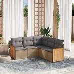 vidaXL 5-delige Loungeset met kussens poly rattan beige, Verzenden, Nieuw, Rotan, Loungeset