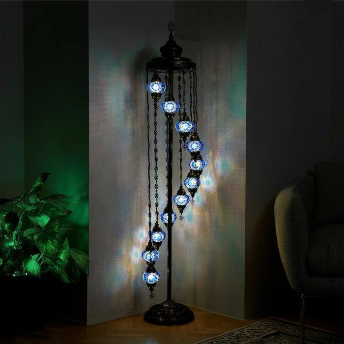 Staande lamp - Authentieke Turkse mozaïek vloerlamp, blauwe, Antiek en Kunst, Kunst | Designobjecten