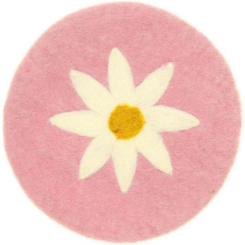 Vilten Onderzetter Rond- Roze met Witte Margriet - 20 cm - F, Huis en Inrichting, Woonaccessoires | Onderzetters, Nieuw, Ophalen of Verzenden