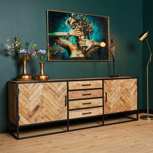 *WOONWINKEL* Starfurn Arlington Dressoir Bruin Mangohout 210, Huis en Inrichting, Kasten | Dressoirs, Nieuw, Verzenden
