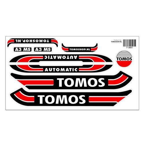 Sticker Tomos A3 MS Automatic rood / zwart / wit + gratis, Fietsen en Brommers, Brommeronderdelen | Algemeen, Nieuw, Ophalen of Verzenden