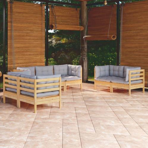 vidaXL 7-delige Loungeset met grijze kussens grenenhout, Tuin en Terras, Tuinsets en Loungesets, Loungeset, Nieuw, Verzenden