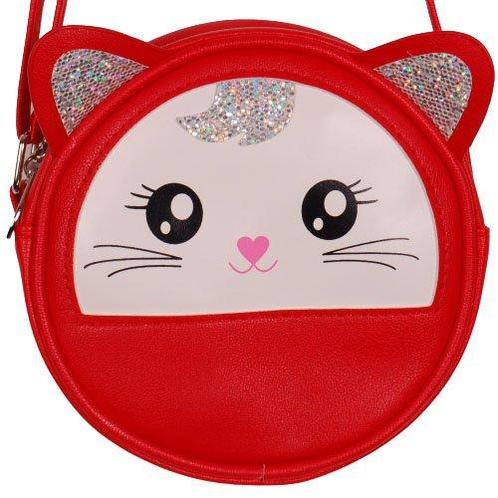 Rond schoudertasje poes met glitters- rood - 16x16x6cm NIEUW, Sieraden, Tassen en Uiterlijk, Tassen | Schoudertassen, Nieuw, Ophalen of Verzenden