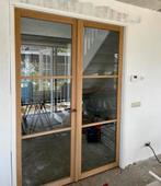Eiken binnendeur met glas stomp en opdek, Doe-het-zelf en Verbouw, Deuren en Horren, Binnendeur, Nieuw, Schuifdeur, 200 tot 215 cm