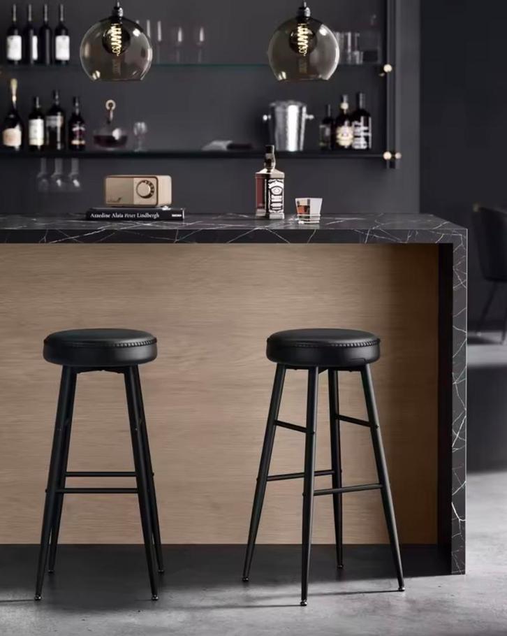 Set van 2 barkrukken – kunstleer, staal en zithoogte 76 cm, Huis en Inrichting, Barkrukken, Nieuw, 2 krukken, Leer, Verzenden