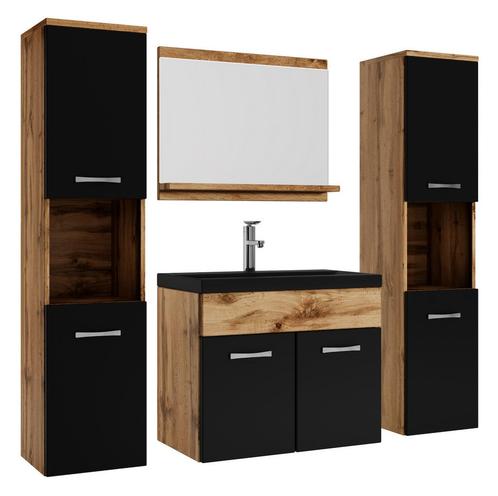Badkamermeubel Set Montreal XL 60 x 35 cm Eiken Zwart, Huis en Inrichting, Badkamer | Badkamermeubels, Nieuw, Wastafelkast, Verzenden