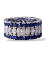 Ring Platina, 24,0 karaat diamanten & 4,8 crt saffieren, Nieuw