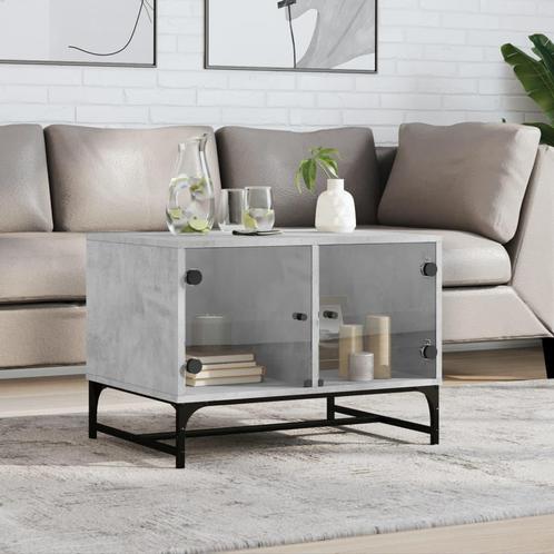 vidaXL Salontafel met glazen deuren 68,5x50x50 cm betongrijs, Huis en Inrichting, Tafels | Salontafels, 50 tot 100 cm, Nieuw, Overige houtsoorten