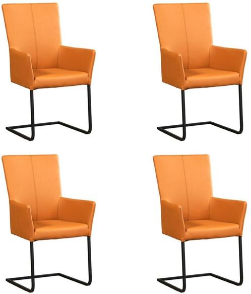 Set van 4 Lichtcognac leren industriële eetkamerstoelen - po, Huis en Inrichting, Stoelen, Vier, Overige kleuren, Nieuw, Leer