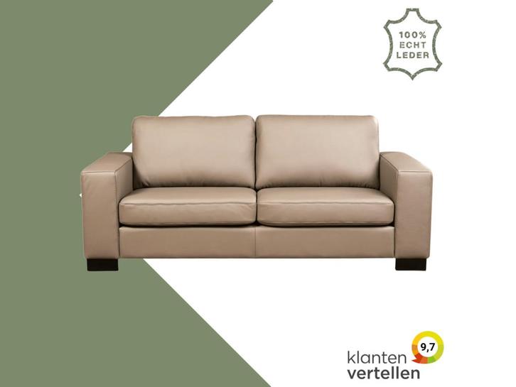 Leren bank Enjoy - 2,5 zits - Toledo Khaki (taupe/bruin) -, Huis en Inrichting, Banken | Bankstellen, 200 tot 250 cm, 75 tot 100 cm