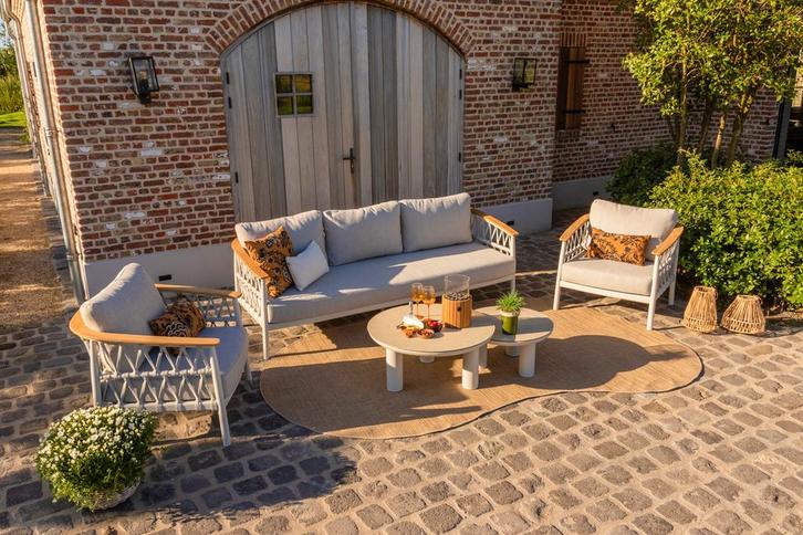 VDG Flora/Liv stoel-bank loungeset – Light rope/Teak, Tuin en Terras, Tuinsets en Loungesets, Loungeset, Nieuw, Hout, Verzenden