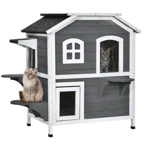 TRUUSK Kattenhuis Met Asfaltdak, Buitenkattenhut Met Trap, 2, Dieren en Toebehoren, Katten-accessoires, Nieuw, Verzenden