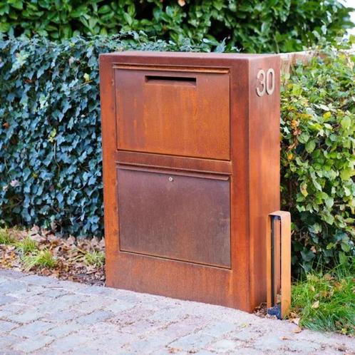 Staande Pakketbrievenbus Cortenstaal | 870 x 300 x 12, Tuin en Terras, Brievenbussen, Nieuw, Staal, Staande brievenbus, Verzenden