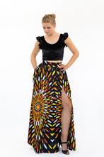 Afrikaanse print maxi rok - Zwart / gele sunburst - S, Kleding | Dames, Rokken, Ophalen of Verzenden, Nieuw
