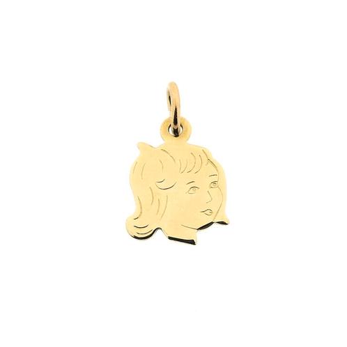 Gouden hanger van een meisje (meisjes kop hanger), Sieraden, Tassen en Uiterlijk, Bedels, Gebruikt, Overige merken, Goud, Ophalen of Verzenden