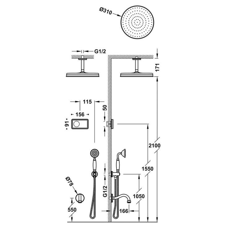 Regendoucheset Tres Clasic Inbouw Plafondarm Elektronische, Doe-het-zelf en Verbouw, Sanitair, Ophalen of Verzenden