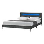 Bed Taastrup met LED-verlichting stof 140x200 cm donkergrijs