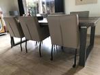 Set van 6 leren eetkamerstoelen - met armleuning en wieltjes, Huis en Inrichting, Stoelen, Nieuw, Eigentijds, Leer, Ophalen of Verzenden