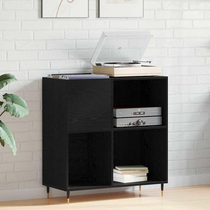 vidaXL Platenkast met plank Zwart eiken 85 x 38 x 89 cm, Huis en Inrichting, Woonaccessoires | Cd- en Dvd-rekken, Nieuw, Verzenden