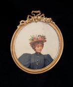 Antiek vuur verguld brons rond Fotolijstje - Fotolijst -, Antiek en Kunst, Curiosa en Brocante