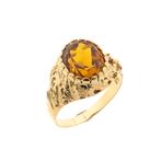 18 Krt. Gouden entourage ring met synthetische oranje saf..., Sieraden, Tassen en Uiterlijk, Gebruikt, Overige kleuren, Ophalen of Verzenden