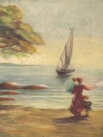 Scuola italiana (XIX) - Paesaggio marino con figure, Antiek en Kunst, Kunst | Schilderijen | Klassiek