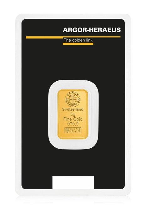 5 gram - Goud .999 - Argor-Heraeus - Verzegeld en met, Postzegels en Munten, Edelmetalen en Baren