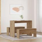 vidaXL 3-delige Eettafel en bankenset bewerkt hout, Huis en Inrichting, Complete eetkamers, Verzenden, Nieuw