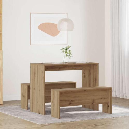 vidaXL 3-delige Eettafel en bankenset bewerkt hout, Huis en Inrichting, Complete eetkamers, Nieuw, Verzenden