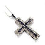 Ketting met hanger - 18 karaat Witgoud - 1.90ct. tw. Saffier, Sieraden, Tassen en Uiterlijk, Antieke sieraden