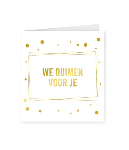 Kaart Wij Duimen Voor Je Goud Wit 15cm, Hobby en Vrije tijd, Feestartikelen, Nieuw, Verzenden