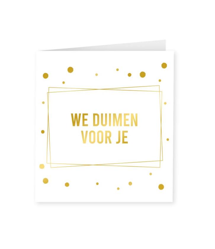 Kaart Wij Duimen Voor Je Goud Wit 15cm, Hobby en Vrije tijd, Feestartikelen, Nieuw, Verzenden