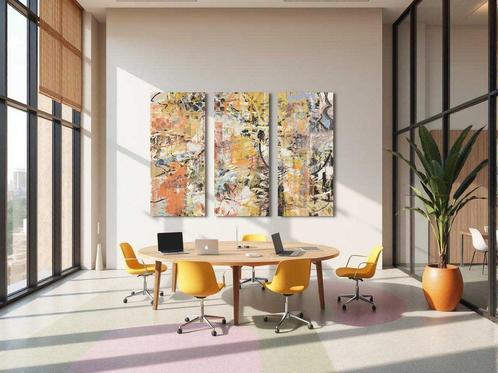 drieluik-kleurig-abstract-kunst-langwerpig-paneel, Huis en Inrichting, Woonaccessoires | Wanddecoraties, Nieuw, Verzenden