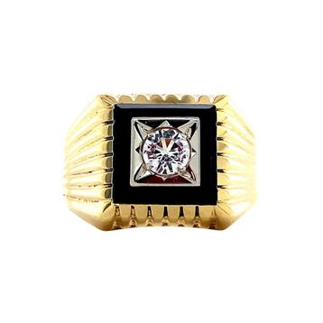 Gouden ring met onyx en glas 14 krt