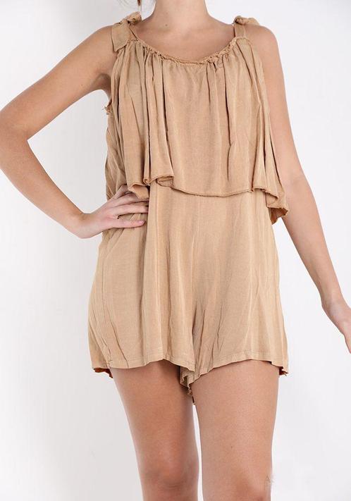 Katoenen Jumpsuit Met V-Hals, korte jumpsuit kleur BEIGE, Kleding | Dames, Tops