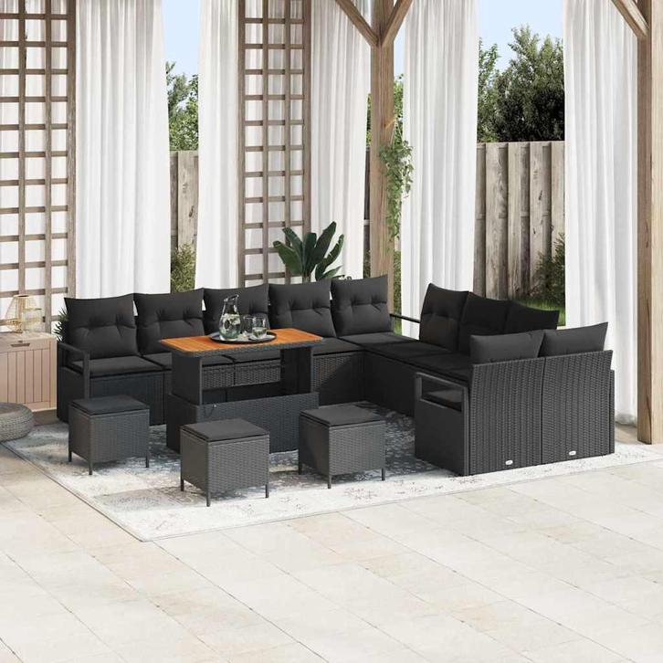 vidaXL Tuin Sofa Set met kussen 14 pcs Zwart Poly riet, Tuin en Terras, Tuinsets en Loungesets, Nieuw, Rotan, Verzenden