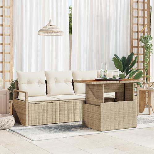 vidaXL 5-delige Tuinbankenset met kussens poly rattan acacia, Tuin en Terras, Tuinsets en Loungesets, Nieuw, Rotan, Verzenden