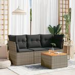 vidaXL 4-delige Loungeset met kussens poly rattan grijs, Tuin en Terras, Verzenden, Nieuw, Rotan, Loungeset