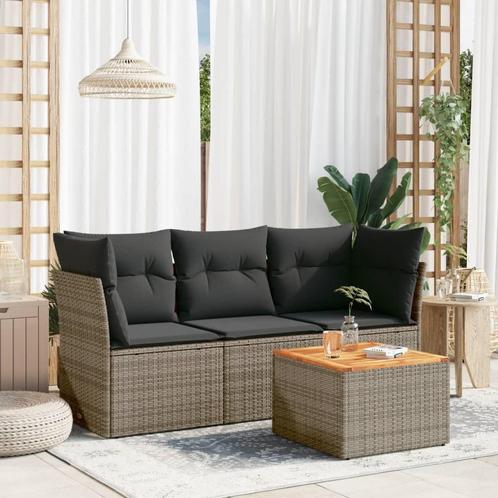 vidaXL 4-delige Loungeset met kussens poly rattan grijs, Tuin en Terras, Tuinsets en Loungesets, Loungeset, Nieuw, Rotan, Verzenden