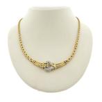 18 Krt. Bicolor gouden collier met diamanten hanger 0,26..., Sieraden, Tassen en Uiterlijk, Kettingen, Gebruikt, Overige kleuren