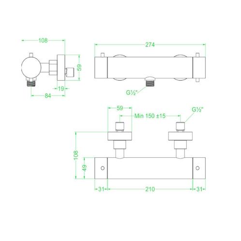 Douchethermostaatkraan IVY Concord Opbouw Cooltouch RVS316, Doe-het-zelf en Verbouw, Sanitair, Ophalen of Verzenden