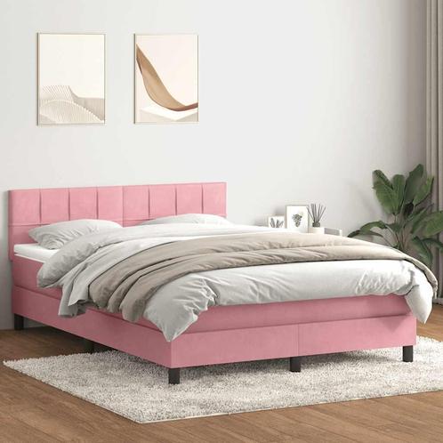 vidaXL Boxspring met matras fluweel roze 140x210 cm, Huis en Inrichting, Slaapkamer | Bedden, Nieuw, Stof, Verzenden