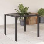 vidaXL Tuintafel met glazen blad 90x90x75 cm poly rattan, Verzenden, Nieuw