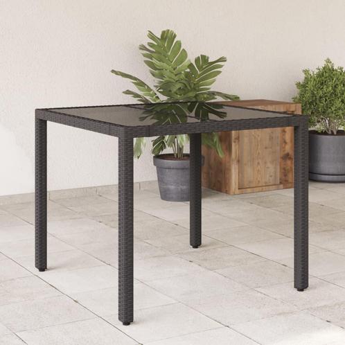 vidaXL Tuintafel met glazen blad 90x90x75 cm poly rattan, Tuin en Terras, Tuintafels, Nieuw, Verzenden